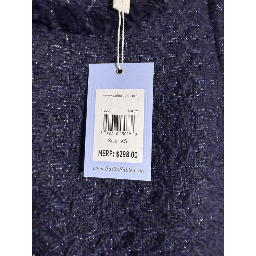 NWT Tuckernuck Sail to Sable Navy Metallic Tweed Short Sleeve Shift Dress Sz. XS